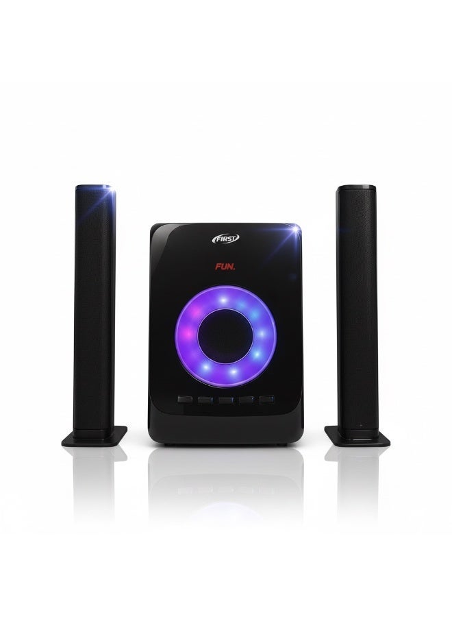 فيرست سبيكر فيرست FT-222 نظام مسرح منزلي 2.1 احترافي | قوة 80 وات (RMS) -راديو، بلوتوث، USB/SD، AUX، مع ريموت كنترول - Image 1