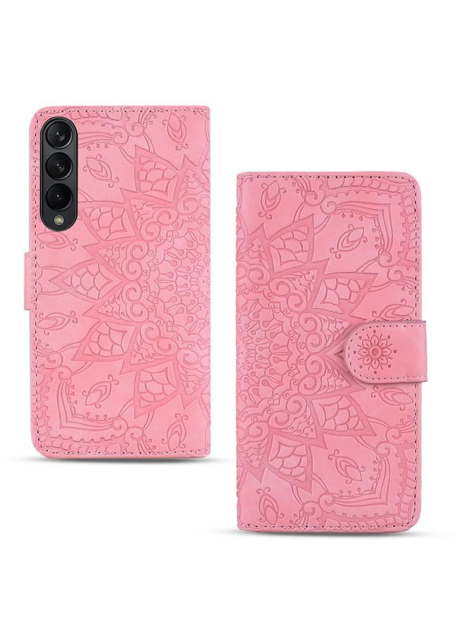 اس-توب جراب لهاتف Samsung Galaxy Z Fold3 5G، مصنوع من جلد العجل المنقوش بنقوش ماندالا، قابل للطي المزدوج - Image 2