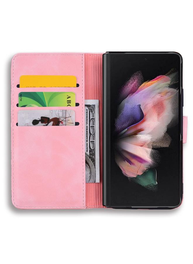 اس-توب جراب لهاتف Samsung Galaxy Z Fold3 5G، مصنوع من جلد العجل المنقوش بنقوش ماندالا، قابل للطي المزدوج - Image 3