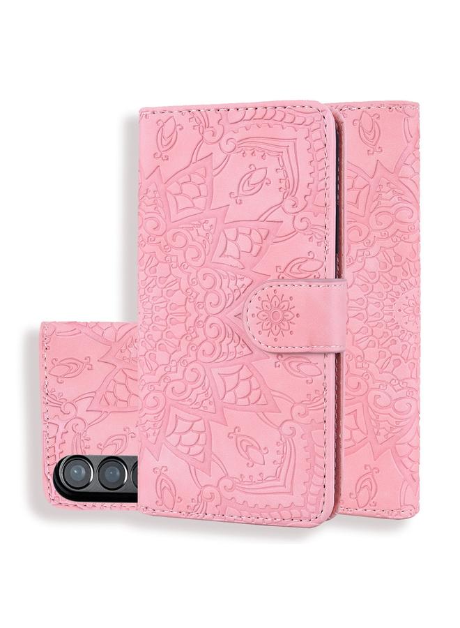 اس-توب جراب لهاتف Samsung Galaxy Z Fold3 5G، مصنوع من جلد العجل المنقوش بنقوش ماندالا، قابل للطي المزدوج - Image 1