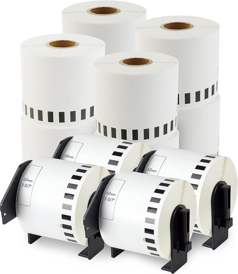 enKo Products enKo - Compatible DK-2205 Continuous Blank White Paper Labels (2.4 Inch x 100 Feet) Use with Brother QL Label Printers QL-800, QL-820NWB QL 810W - [12 Rolls + 4 Refillable Cartridge Frames] - Image 1