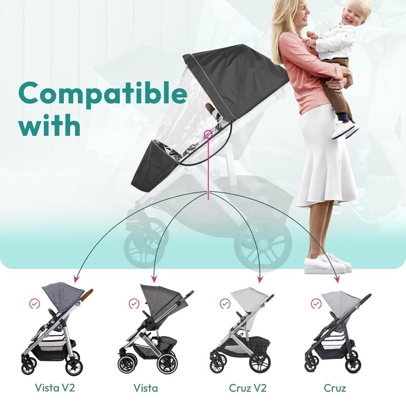 Boffinby غطاء مطر للأداء يناسب عربة UPPAbaby VistaVista V2Vista V3CruzCruz V2 يحمي من الرياح والمطر والثلج والغبار مع فتحة تهوية ونافذة بسحاب ملحقات العربة - Image 3