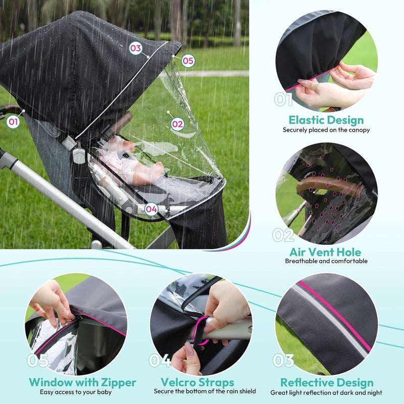 Boffinby غطاء مطر للأداء يناسب عربة UPPAbaby VistaVista V2Vista V3CruzCruz V2 يحمي من الرياح والمطر والثلج والغبار مع فتحة تهوية ونافذة بسحاب ملحقات العربة - Image 5