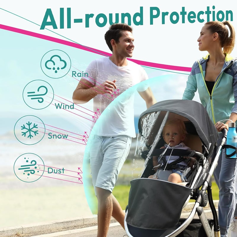 Boffinby غطاء مطر للأداء يناسب عربة UPPAbaby VistaVista V2Vista V3CruzCruz V2 يحمي من الرياح والمطر والثلج والغبار مع فتحة تهوية ونافذة بسحاب ملحقات العربة - Image 4