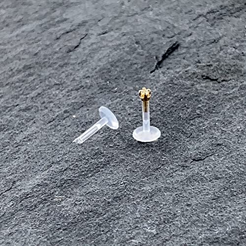 Body Candy 16 Gauge 1/4" Short Post Length 14k Yellow Gold 1.5mm CZ Bioplast Push in Cartilage Earring - Image 3