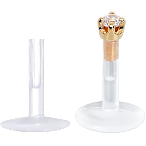 Body Candy 16 Gauge 1/4" Short Post Length 14k Yellow Gold 1.5mm CZ Bioplast Push in Cartilage Earring - Image 1
