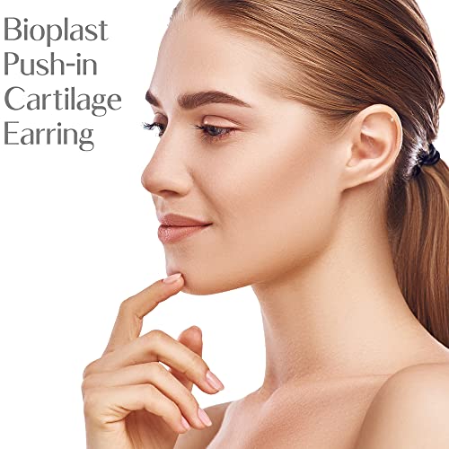Body Candy 16 Gauge 1/4" Short Post Length 14k Yellow Gold 1.5mm CZ Bioplast Push in Cartilage Earring - Image 2
