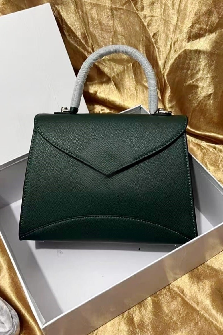 Dark Green Structured Top-Handle Handbag 