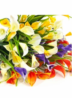 Excefore Artificial Flowers for Outdoors, 12 Bundles Calla Lily UV Resistant Faux Fake Plants Plastic Summer Flower Indoor Outside Hanging Planter Home Garden Porch Decor Mixed Color  - Image 1