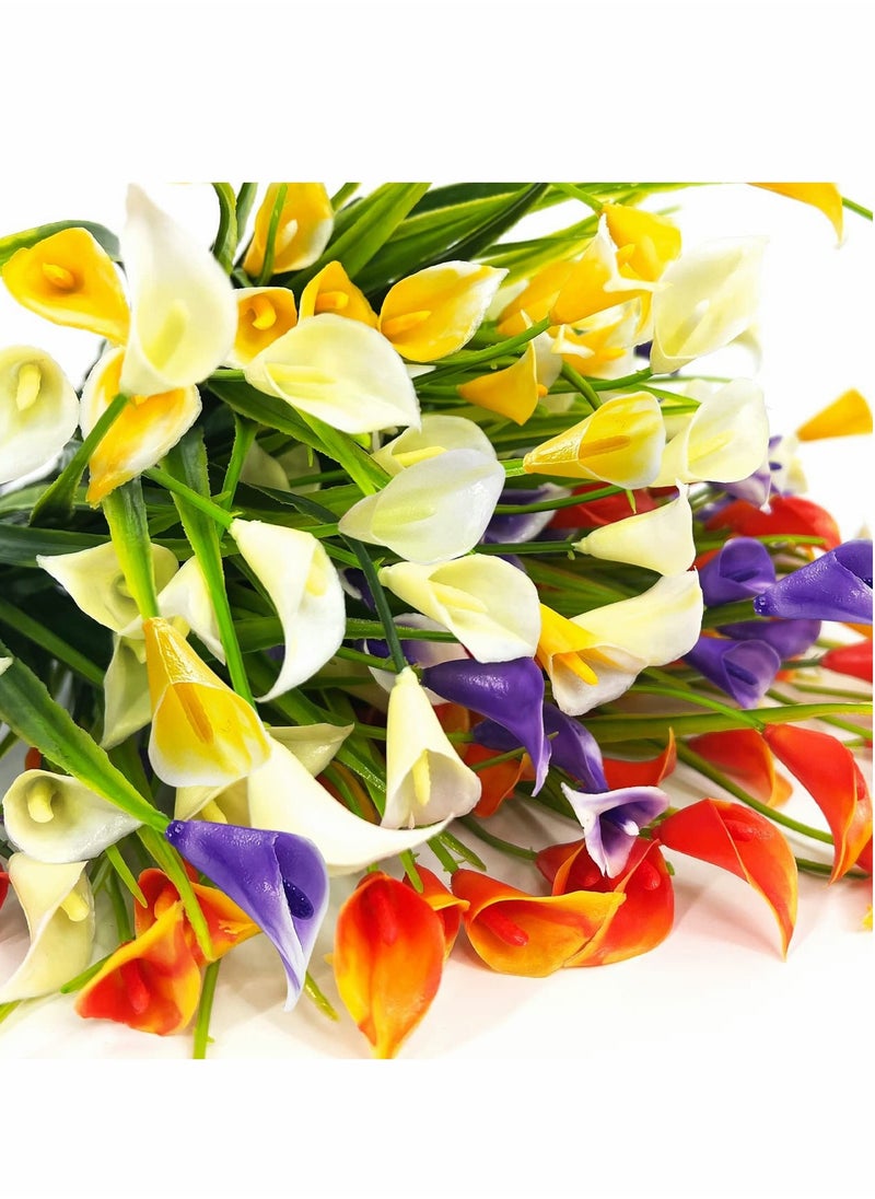 Excefore Artificial Flowers for Outdoors, 12 Bundles Calla Lily UV Resistant Faux Fake Plants Plastic Summer Flower Indoor Outside Hanging Planter Home Garden Porch Decor Mixed Color  - Image 1