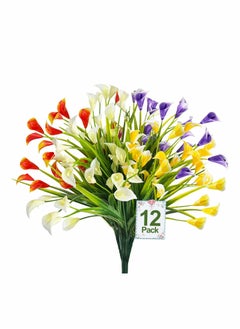 Excefore Artificial Flowers for Outdoors, 12 Bundles Calla Lily UV Resistant Faux Fake Plants Plastic Summer Flower Indoor Outside Hanging Planter Home Garden Porch Decor Mixed Color  - Image 2