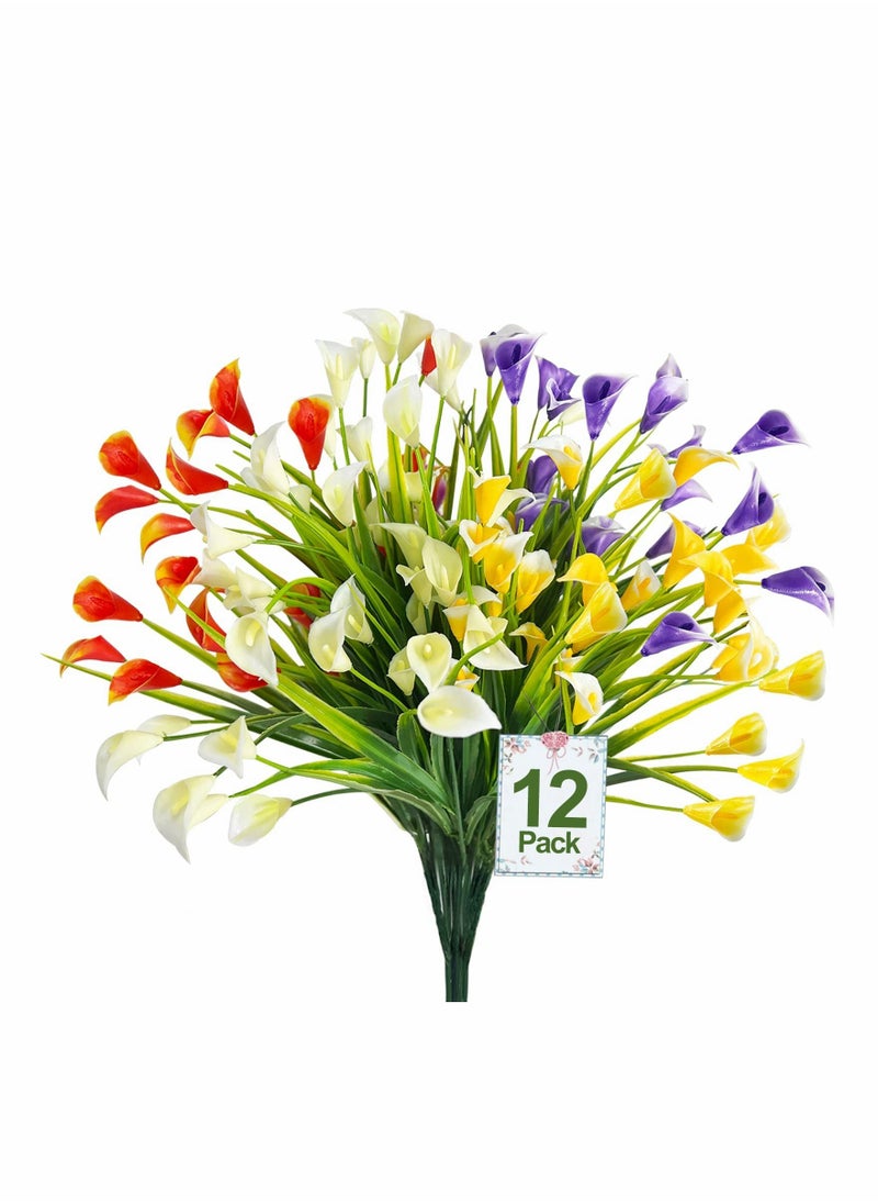 Excefore Artificial Flowers for Outdoors, 12 Bundles Calla Lily UV Resistant Faux Fake Plants Plastic Summer Flower Indoor Outside Hanging Planter Home Garden Porch Decor Mixed Color  - Image 2