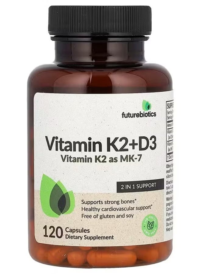 Futurebiotics Vitamin K2 + D3 with Vitamin K2 in MK-7 form, 120 capsules - Image 1