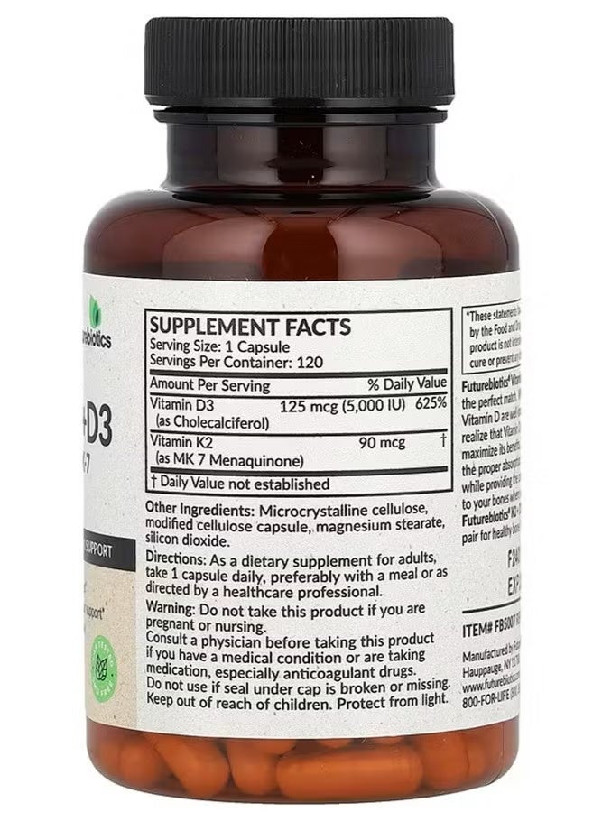 Futurebiotics Vitamin K2 + D3 with Vitamin K2 in MK-7 form, 120 capsules - Image 2