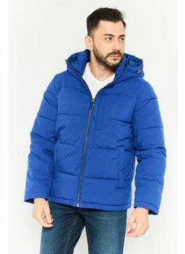 Men Quilted Hooded Jacket, Blue