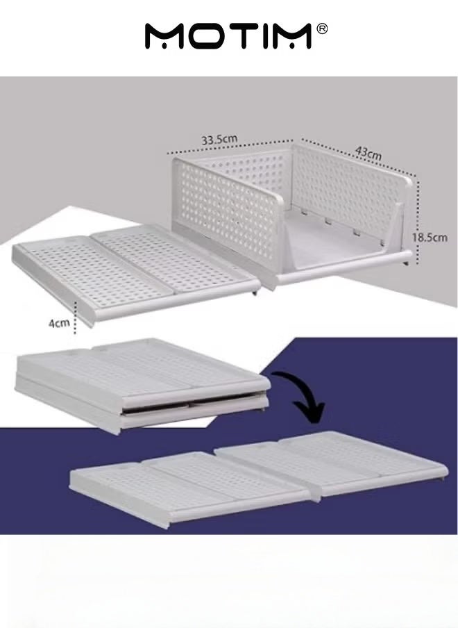 Motim Stackable Plastic Storage Basket 4PCS Large Foldable Closet Organizer Stackable Drawer for Wardrobe Cabinet Kitchen Bathroom Office White - Image 2