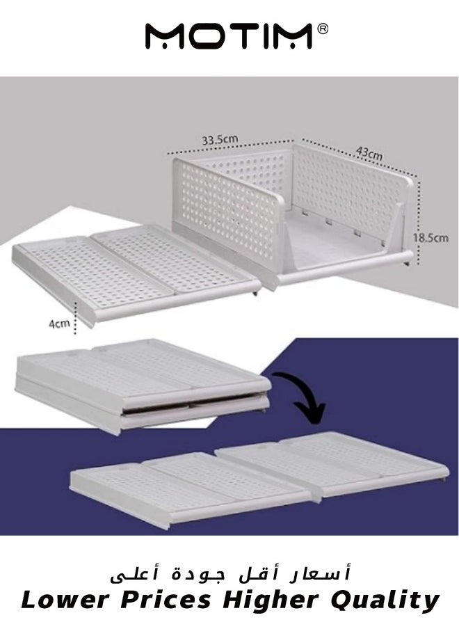 Motim Stackable Plastic Storage Basket 4PCS Large Foldable Closet Organizer Stackable Drawer for Wardrobe Cabinet Kitchen Bathroom Office White  - Image 2