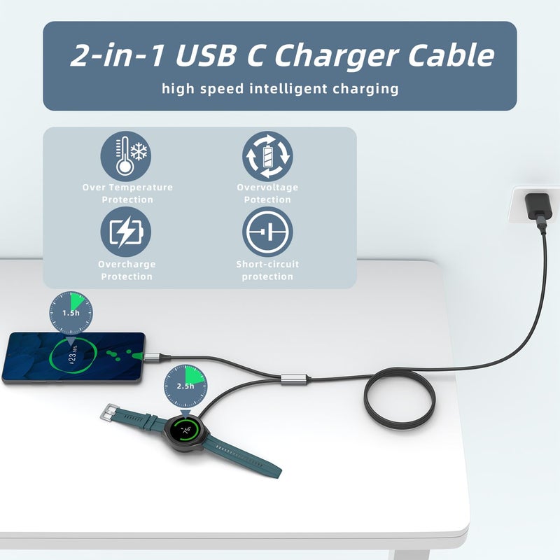 Clolasa USB C 2 in 1 Multi Fast Charger Charging Cable for Samsung Galaxy Watch 8/8 Classic/7/FE/Ultra/6/6 Classic/5/5 Pro/4/4 classic/3/Active 2/Active & Galaxy S25/S24/S23/S22/21/20 Note-4FT - Image 4