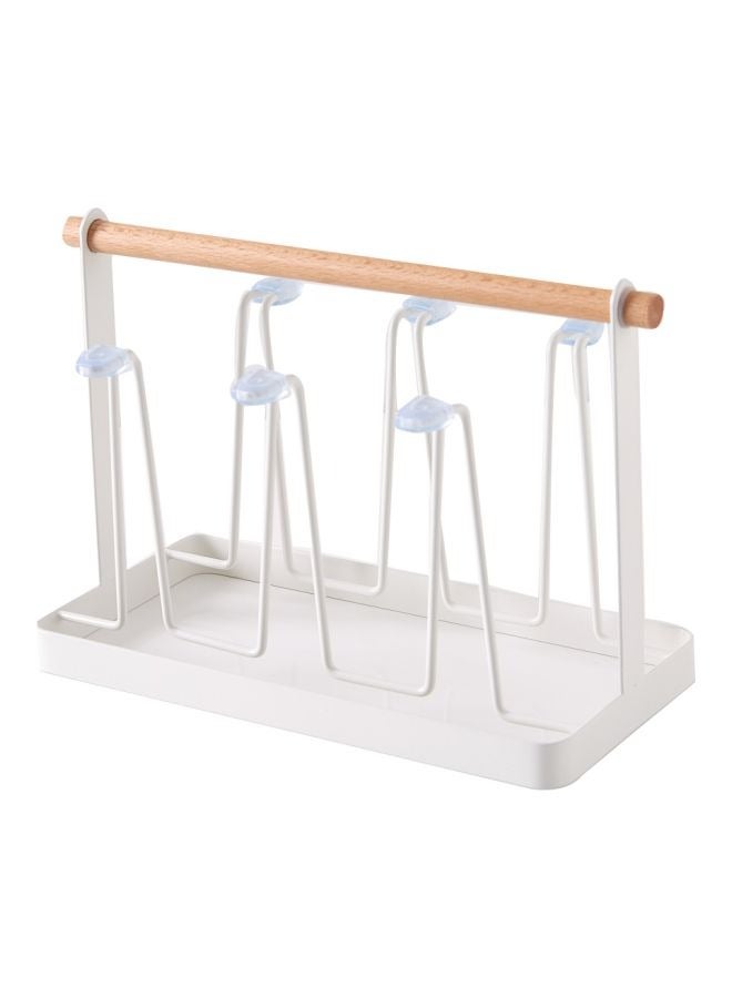 Coffee Cup Holder 6 Cups Black Home Cup Drying Rack Mug Drainer Stand Rack Non-slip Mugs Cups Stand Organizer with Wood Handle White - Image 1