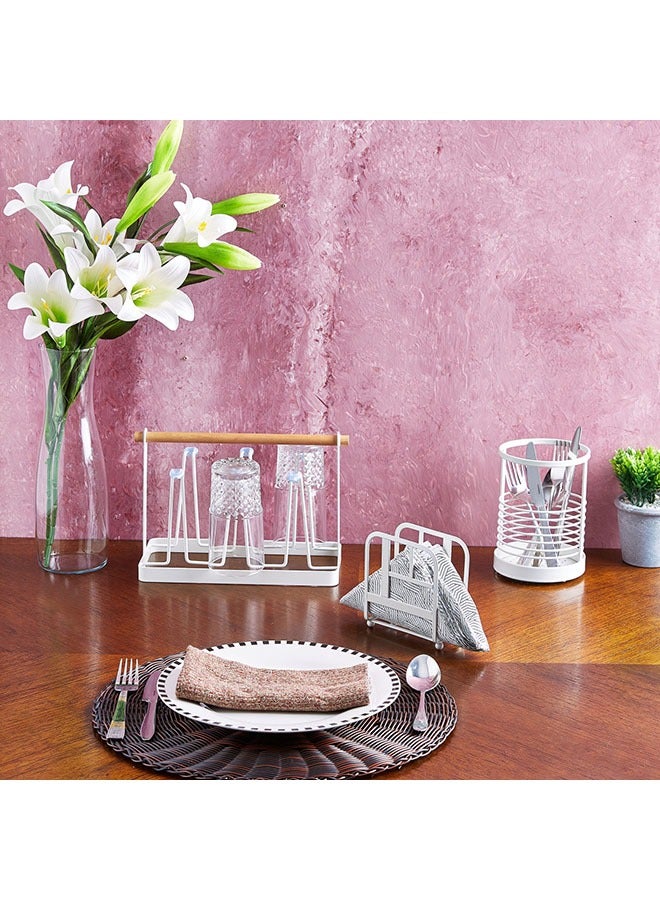 Coffee Cup Holder 6 Cups Black Home Cup Drying Rack Mug Drainer Stand Rack Non-slip Mugs Cups Stand Organizer with Wood Handle White - Image 5