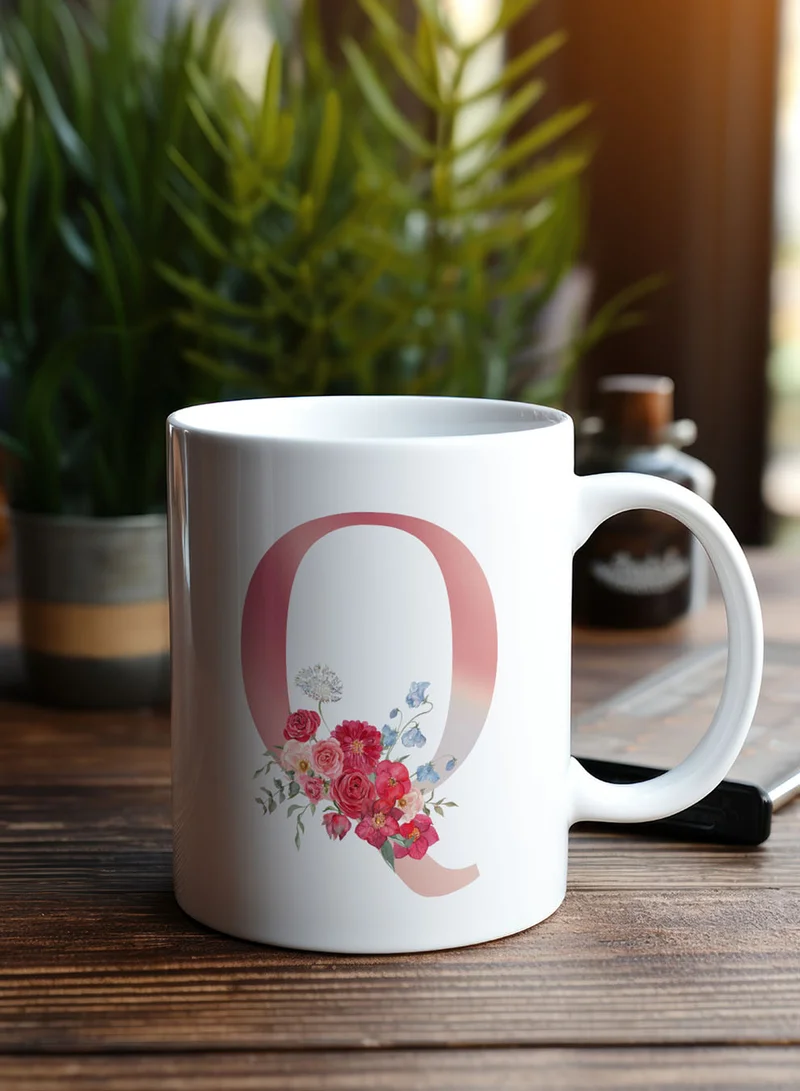 LOWHA 11 oz Ceramic Mug with Letter Q Design on Both Sides