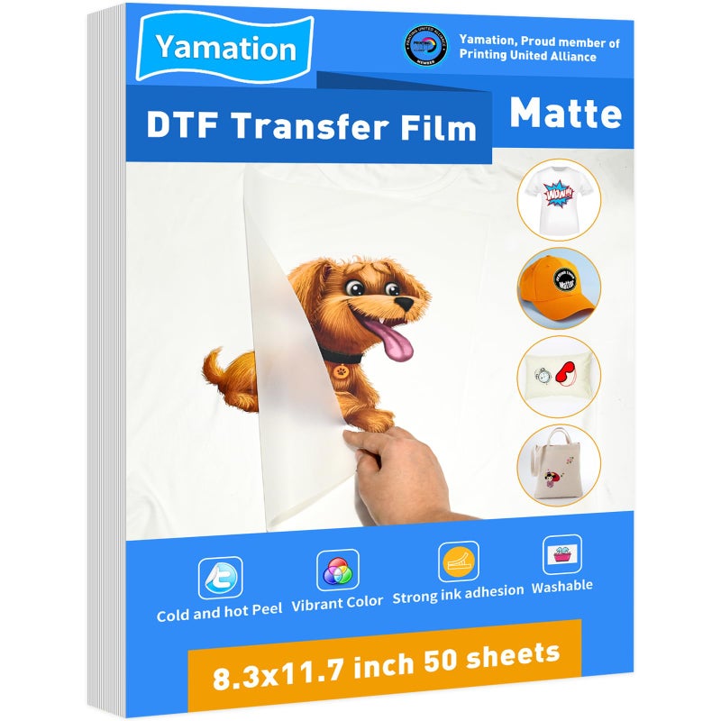 Yamation DTF Transfer Film A4 83 x 117 50 Sheets Premium DoubleSided Matte Finish PET Transfer Paper Direct to T Shirts