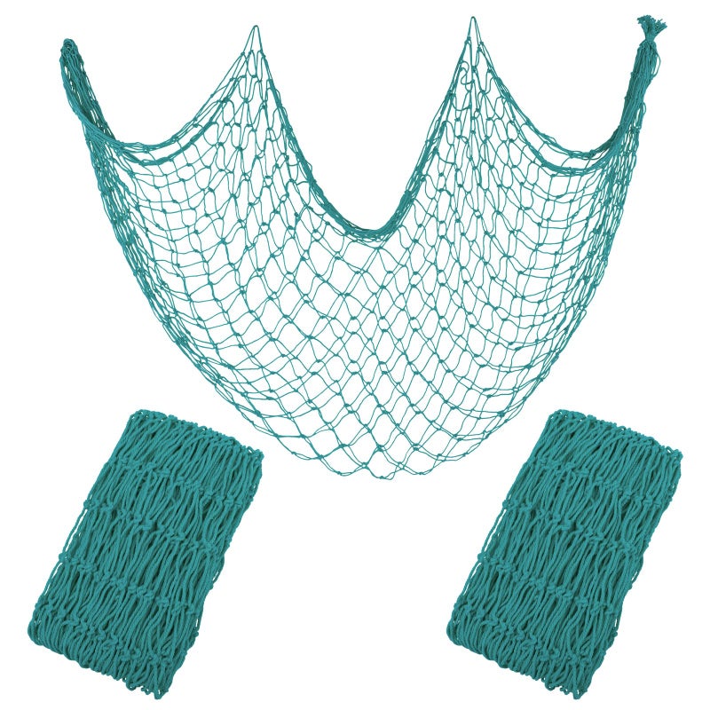 YuanDe Decorative Fishing Net 80X40 Inch Yuande 2 Pack Large Aqua Picture Fish Net  Wall Photo Hanging Fishnet For Nautical Mermaid Pirate Ocean Themed Hawaii Beach Under The Sea Party Decorations - Image 1