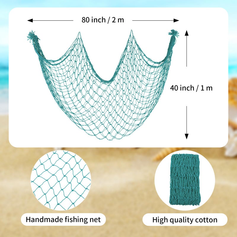 YuanDe Decorative Fishing Net 80X40 Inch Yuande 2 Pack Large Aqua Picture Fish Net  Wall Photo Hanging Fishnet For Nautical Mermaid Pirate Ocean Themed Hawaii Beach Under The Sea Party Decorations - Image 2