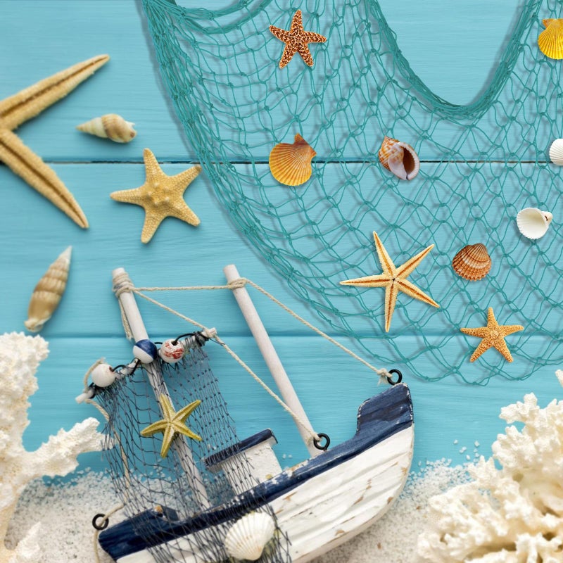 YuanDe Decorative Fishing Net 80X40 Inch Yuande 2 Pack Large Aqua Picture Fish Net  Wall Photo Hanging Fishnet For Nautical Mermaid Pirate Ocean Themed Hawaii Beach Under The Sea Party Decorations - Image 3