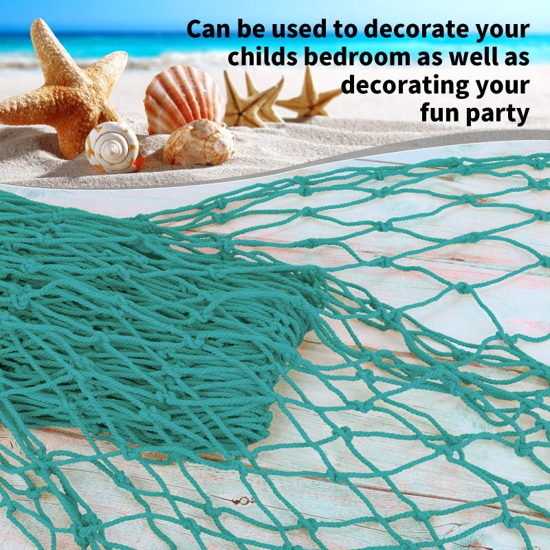YuanDe Decorative Fishing Net 80X40 Inch Yuande 2 Pack Large Aqua Picture Fish Net  Wall Photo Hanging Fishnet For Nautical Mermaid Pirate Ocean Themed Hawaii Beach Under The Sea Party Decorations - Image 5