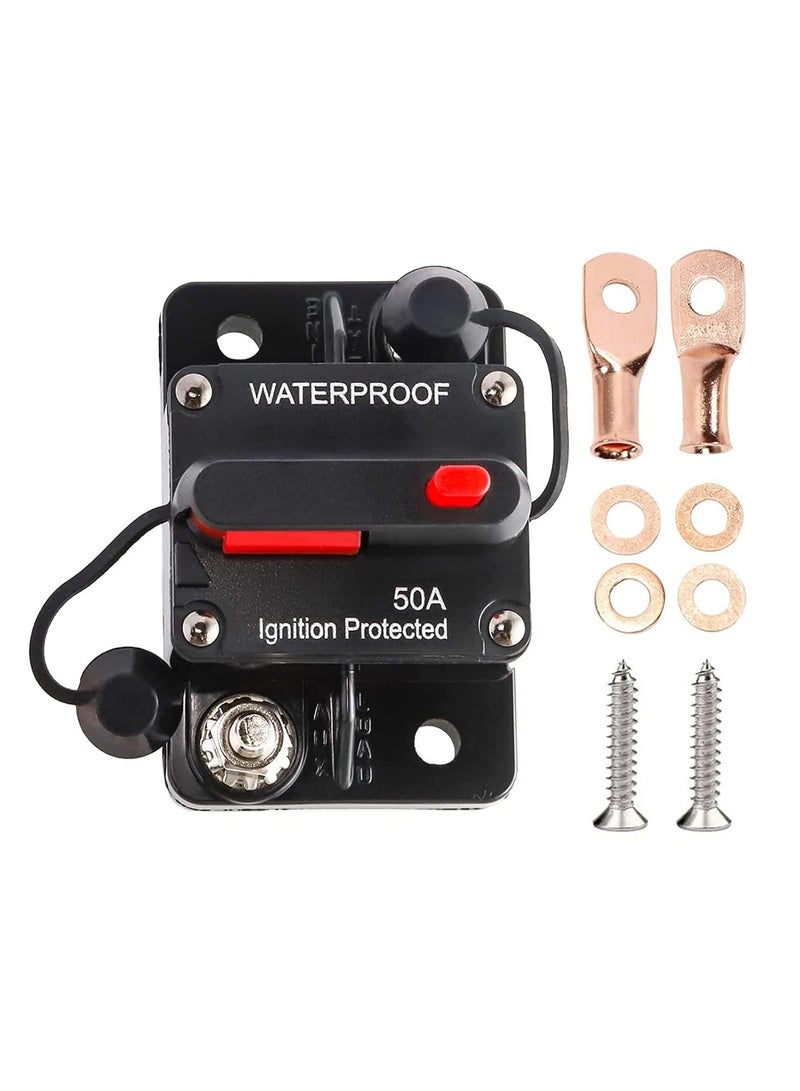 SOLARAE 50 Amp Circuit Breaker DC 12V-48V/50A Circuit Breaker Waterproof Inline Fuse Inverter with Manual Reset Switcher for Boat Trolling Motor/Marine ATV/Vehicles Stereo Audio/Battery/Solar System - Image 1