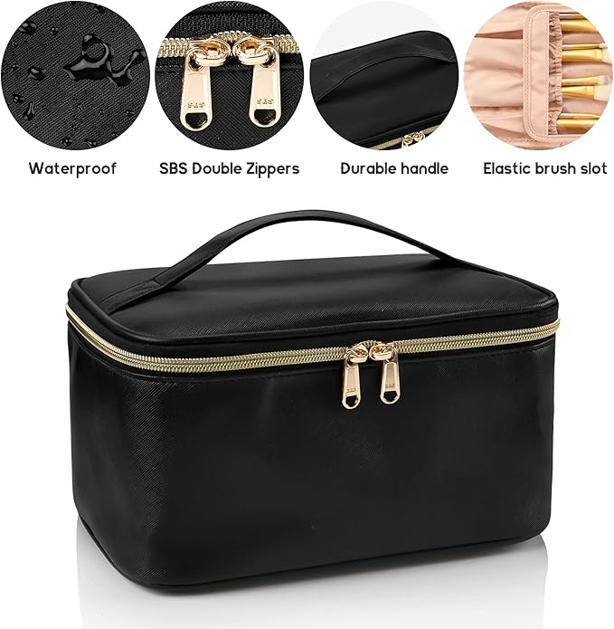 Ethereal Travel Makeup Bag Portable Cosmetic Bag with Makeup Brush Organiser Large Capacity Make up Case WaterResistant Toiletry Bag for Women Travel Essentials - Image 3