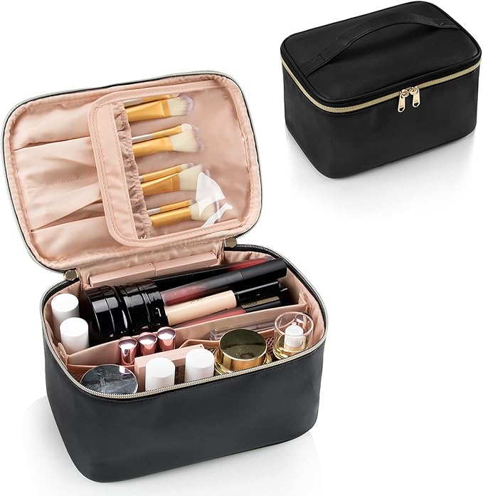Ethereal Travel Makeup Bag Portable Cosmetic Bag with Makeup Brush Organiser Large Capacity Make up Case WaterResistant Toiletry Bag for Women Travel Essentials - Image 1