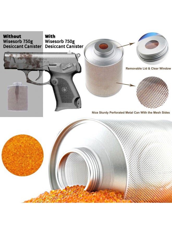 Wisesorb 750 Grams Gun Safe Dehumidifier, 2 Pack Reusable Canister Desiccant Dehumidifier, Rechargeable 1.65 Lbs Indicating Silica Gel Orange to Green - Image 2