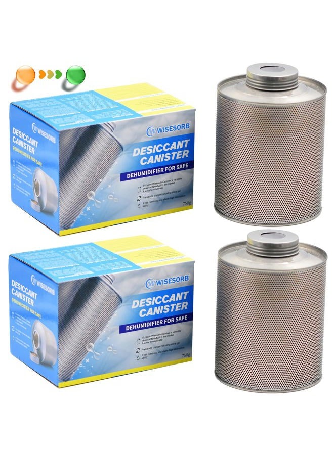 Wisesorb 750 Grams Gun Safe Dehumidifier, 2 Pack Reusable Canister Desiccant Dehumidifier, Rechargeable 1.65 Lbs Indicating Silica Gel Orange to Green - Image 1