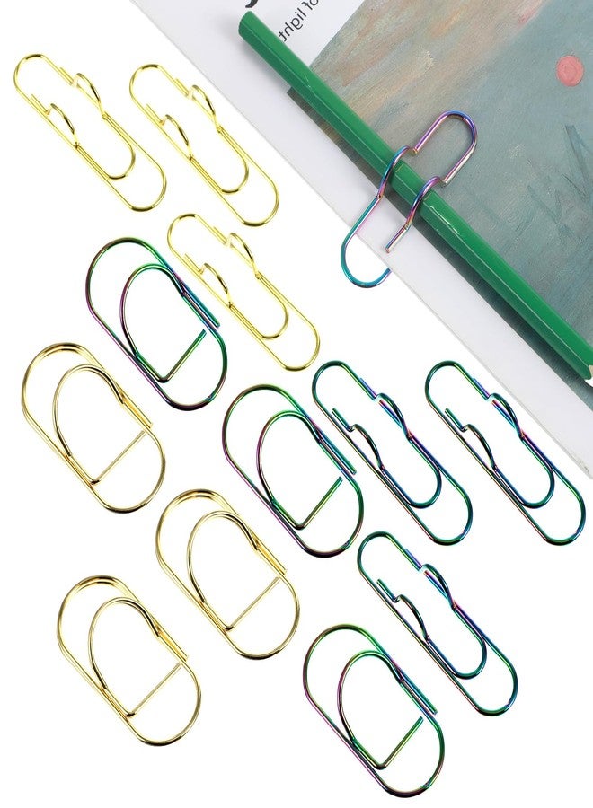Bremorou Metal Pen Clips 12 Pack Stainless Steel Pencil Holder Clips, Paperclip Pen Holder Inserts Paper Clip Bookmarks For Notebooks Journals And Office School Supplies Gold Rainbow - Image 1