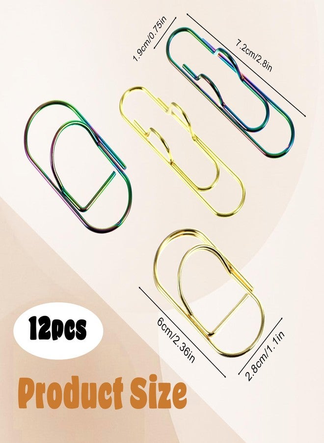 Bremorou Metal Pen Clips 12 Pack Stainless Steel Pencil Holder Clips, Paperclip Pen Holder Inserts Paper Clip Bookmarks For Notebooks Journals And Office School Supplies Gold Rainbow - Image 2