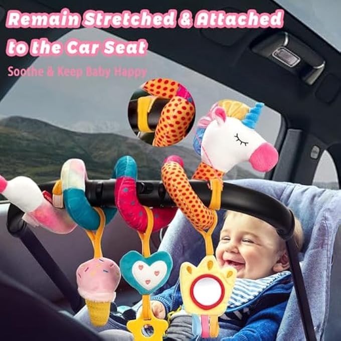 CAR SEAT TOYS FOR BABIES BOY GIRL - BABY TOYS 3-6 MONTHS - RATTLE, MIRROR, CRINKLE, SQUEAKY CARSEAT STROLLER TOYS DEVELOPMENTAL NEWBORN BABY GIRL GIFTS - Image 3