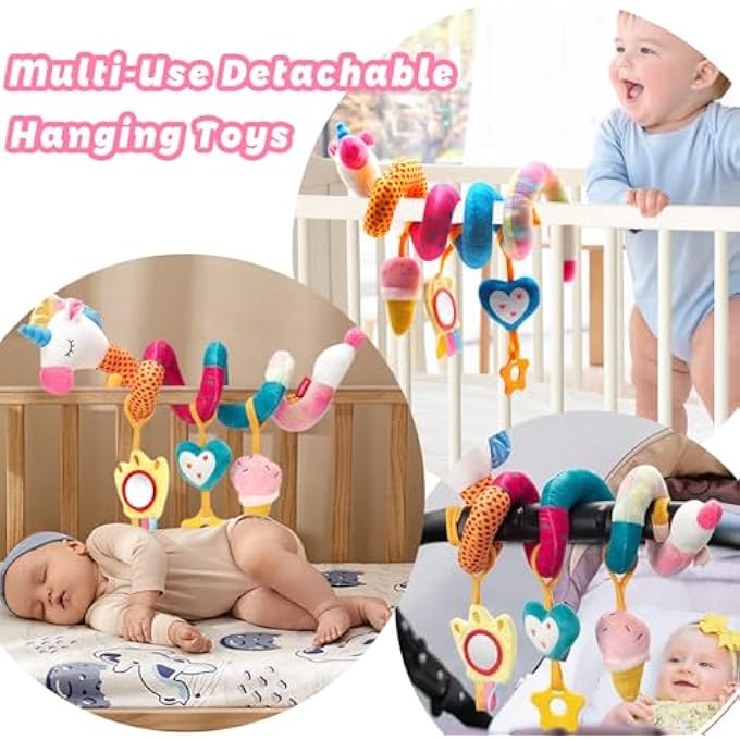 CAR SEAT TOYS FOR BABIES BOY GIRL - BABY TOYS 3-6 MONTHS - RATTLE, MIRROR, CRINKLE, SQUEAKY CARSEAT STROLLER TOYS DEVELOPMENTAL NEWBORN BABY GIRL GIFTS - Image 4