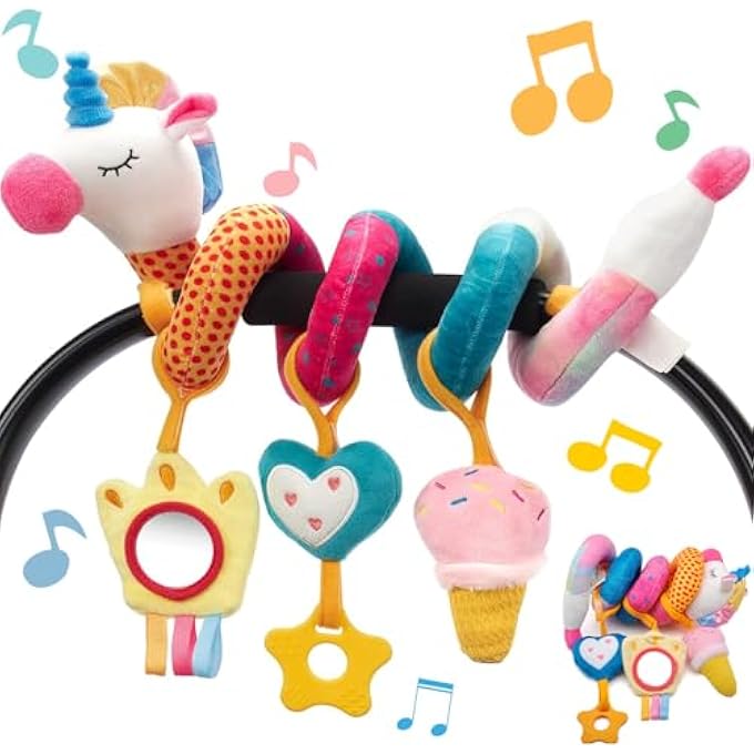 CAR SEAT TOYS FOR BABIES BOY GIRL - BABY TOYS 3-6 MONTHS - RATTLE, MIRROR, CRINKLE, SQUEAKY CARSEAT STROLLER TOYS DEVELOPMENTAL NEWBORN BABY GIRL GIFTS - Image 1