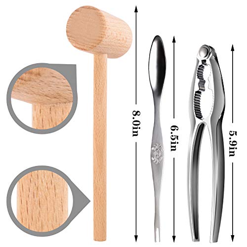 FFNIU 6Pcs Crab Crackers and Tools including 2 Forks 2 Lobster Crackers Nut Cracker and 2 Lobster Crab Mallets - Image 2