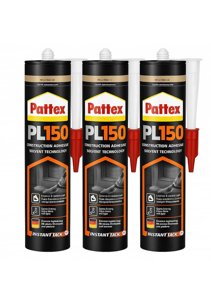 Pattex PL150 Glue Kit (3 Pieces) - Professional Solvent Technology Construction Adhesive - Superior Strength & Weather Resistant - For Indoors & Outdoors - Image 1