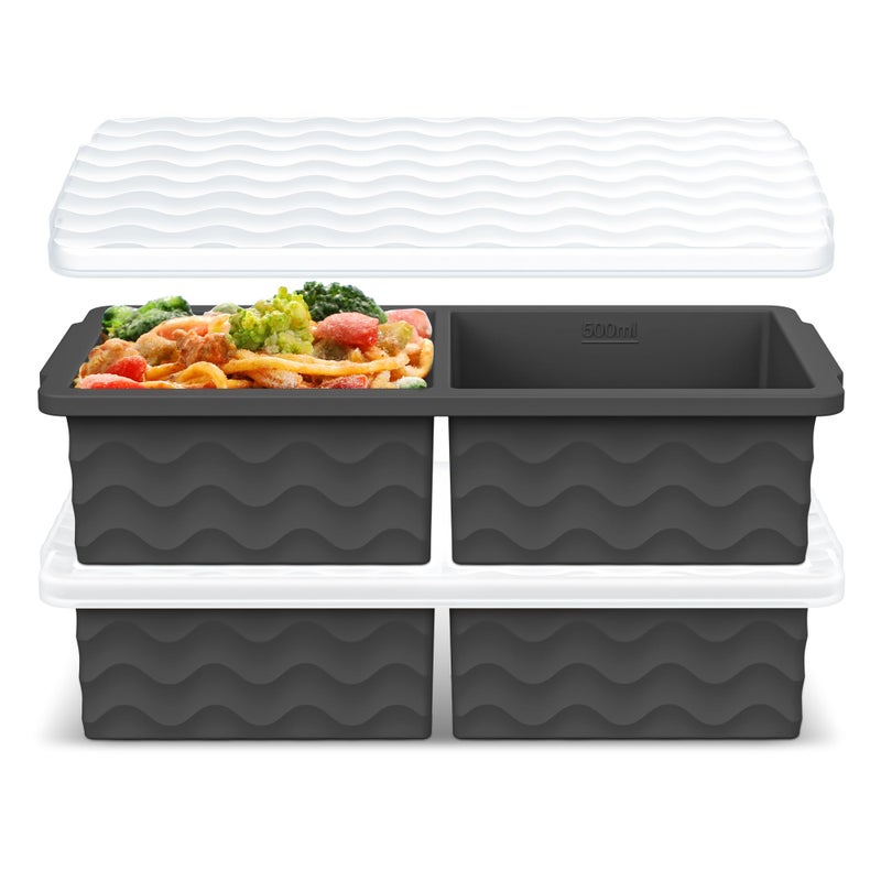 Aopigavi Silicone Freezer Tray with Lid â€“ 2-Cup Soup Freezer Container Molds, Large Ice Cube Trays for Freezing Soup, Sauce & Broth, Meal Prep & Food Storage â€“ Oven & Dishwasher Safe, 2-Pack - Image 1