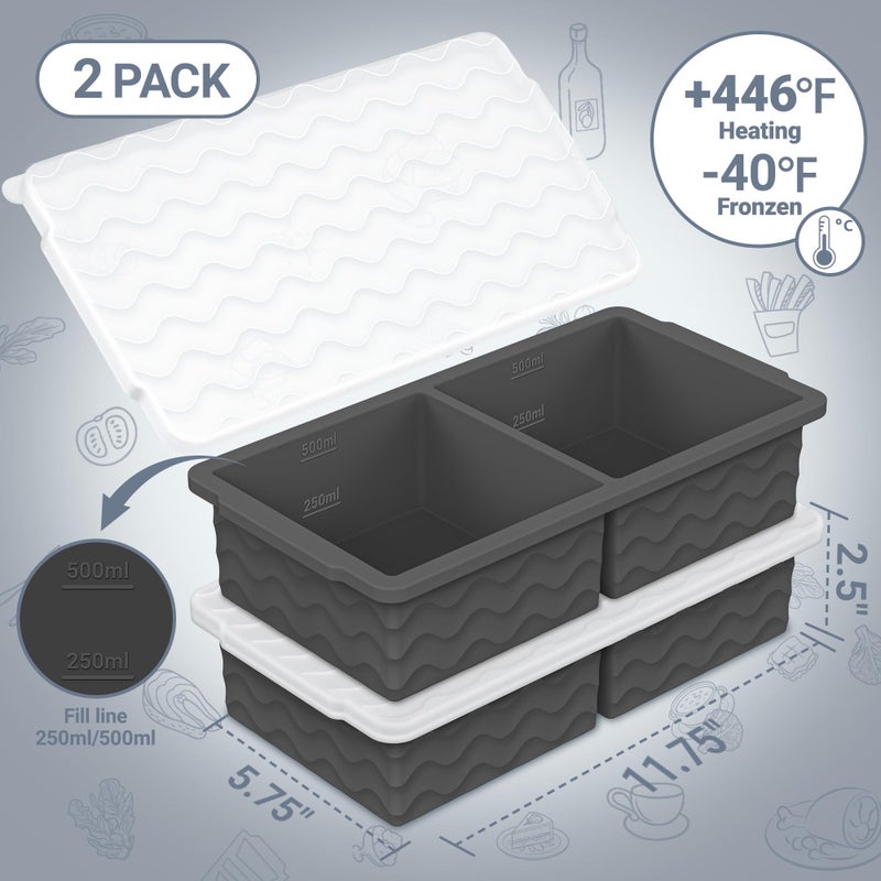 Aopigavi Silicone Freezer Tray with Lid â€“ 2-Cup Soup Freezer Container Molds, Large Ice Cube Trays for Freezing Soup, Sauce & Broth, Meal Prep & Food Storage â€“ Oven & Dishwasher Safe, 2-Pack - Image 2