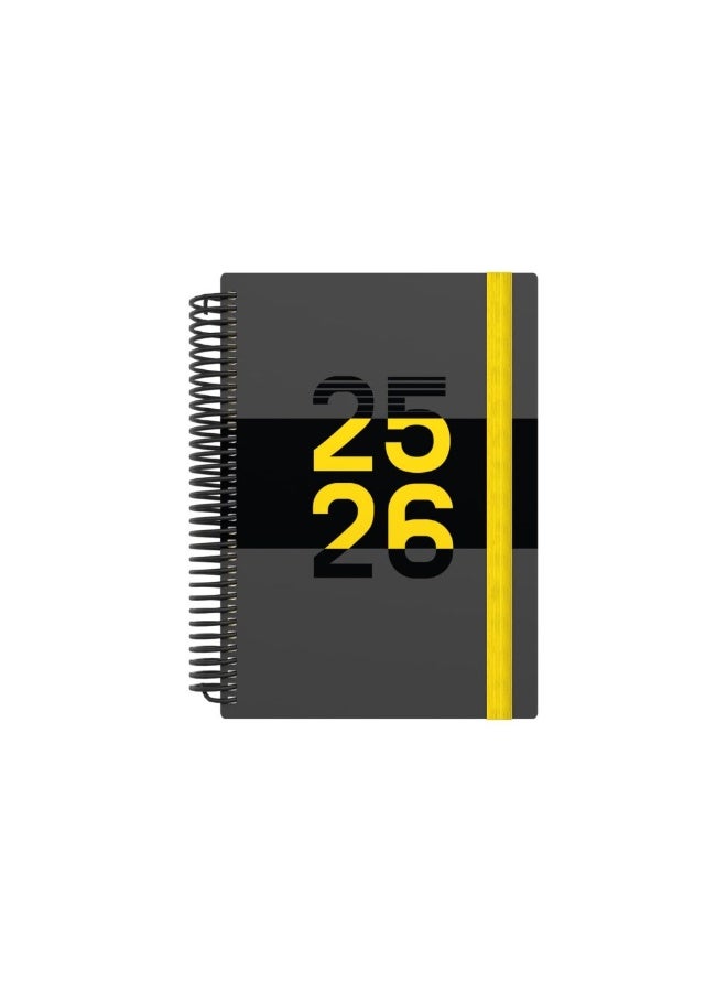 Collins Collins A5 Delta 14 Month Mid/Academic Year Planner, July 2025-August 2026 - FP51M.45-2526 -Day-to-Page Appointments Diary, A5 Wiro Bound Cover, Yellow  - Image 1