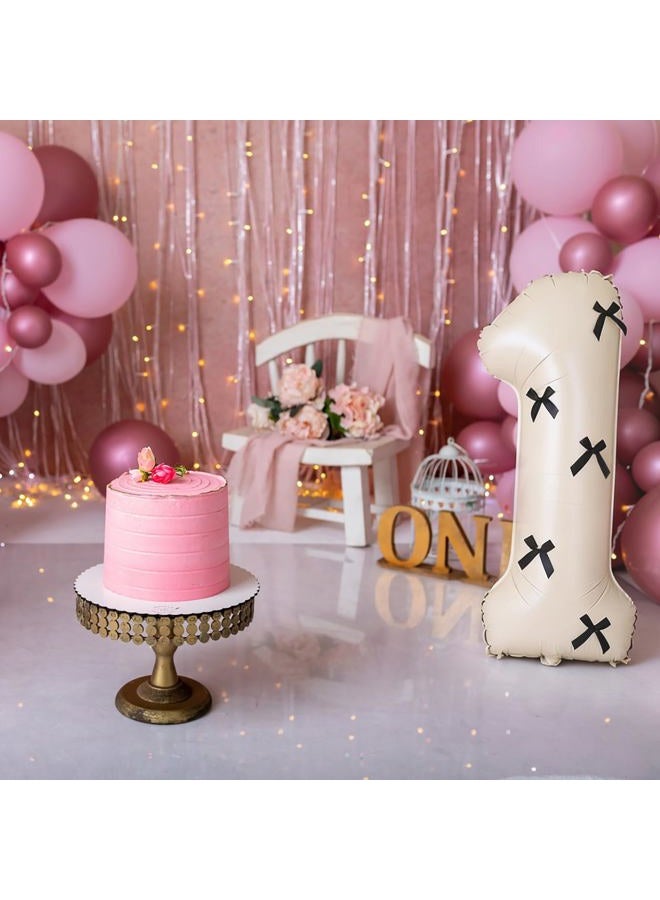 PJPSAA 40 Inch Number Balloons with Bow Coquette Birthday Decorations Giant Number 1 Foil Balloon For Girl's Bow Birthday Party, Anniversary, Wedding, Proposal, Graduation Decor - Image 5