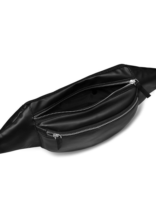 Syutm Dvau Metal Zip Unisex Premium Leather Waist Pack Multi Pocket Travel Handy Hiking Zip Pouch Elegant Style Document Money Phone Belt Sport Bag for Men and Women Adjustable Strap (Charcole Black) - Image 3