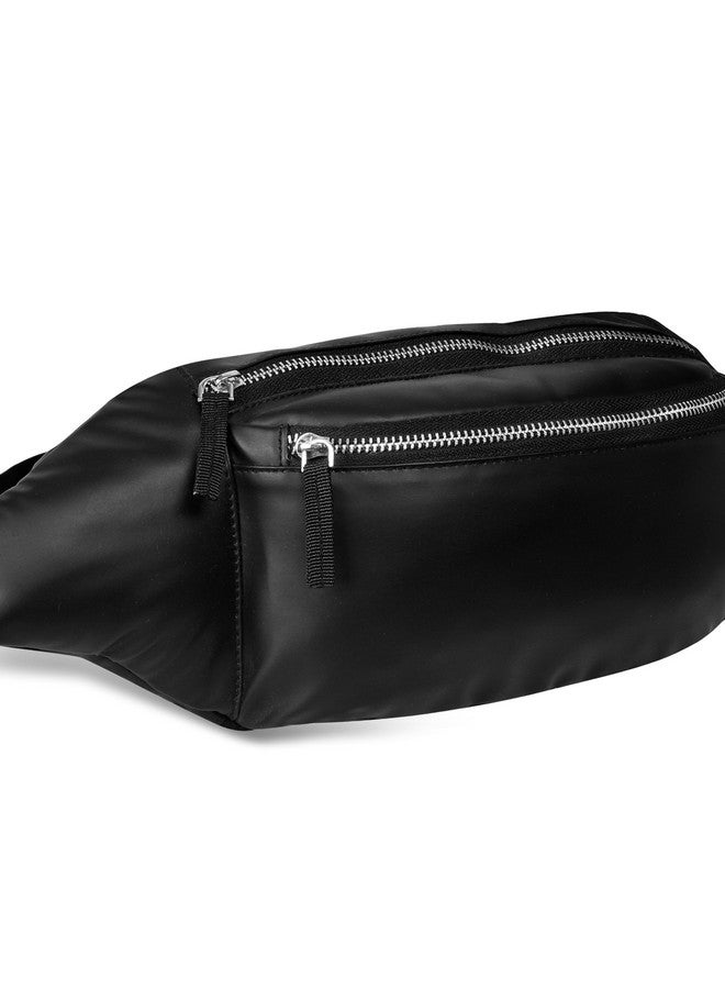 Syutm Dvau Metal Zip Unisex Premium Leather Waist Pack Multi Pocket Travel Handy Hiking Zip Pouch Elegant Style Document Money Phone Belt Sport Bag for Men and Women Adjustable Strap (Charcole Black) - Image 2