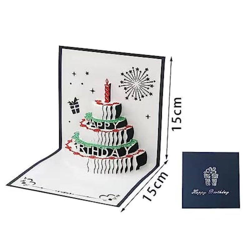 3D Birthday Cards, Folded Cake Greeting Card Warm LED Light Postcards Happy Birthday Music Pop Up Cards with Button Control, Gifts for Mom, Wife, Lover, Sister, Boy, Girl, and Friends 1 pack - Image 2