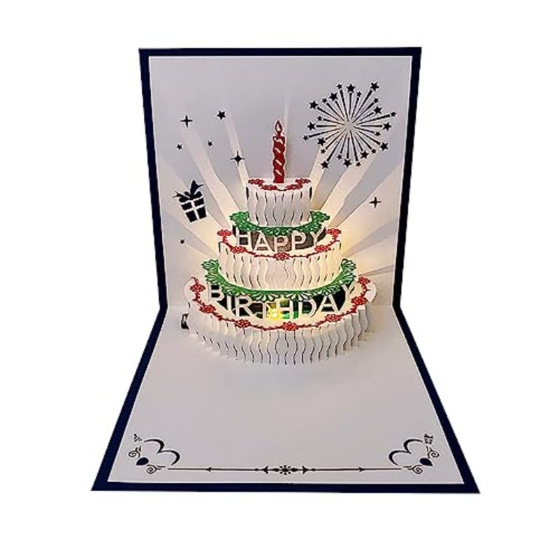 3D Birthday Cards, Folded Cake Greeting Card Warm LED Light Postcards Happy Birthday Music Pop Up Cards with Button Control, Gifts for Mom, Wife, Lover, Sister, Boy, Girl, and Friends 1 pack - Image 1